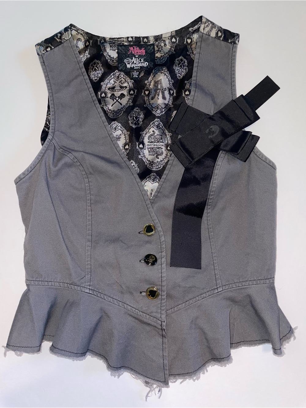 Abbey Dawn Avril Lavigne Alice In Wonderland Vest Gray Peplum Mall Goth Y2K S
